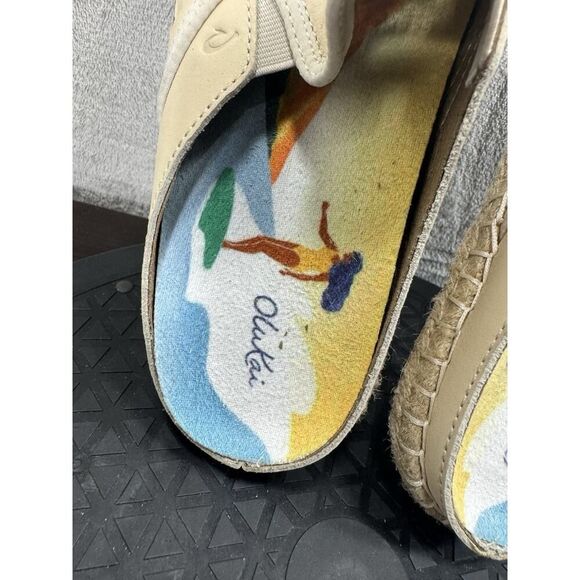 Olukai Kaula Olu lli Palm Leaf Cut Out Espadrille Mules US 7 EUR 37 Tan Leather - Picture 6 of 10